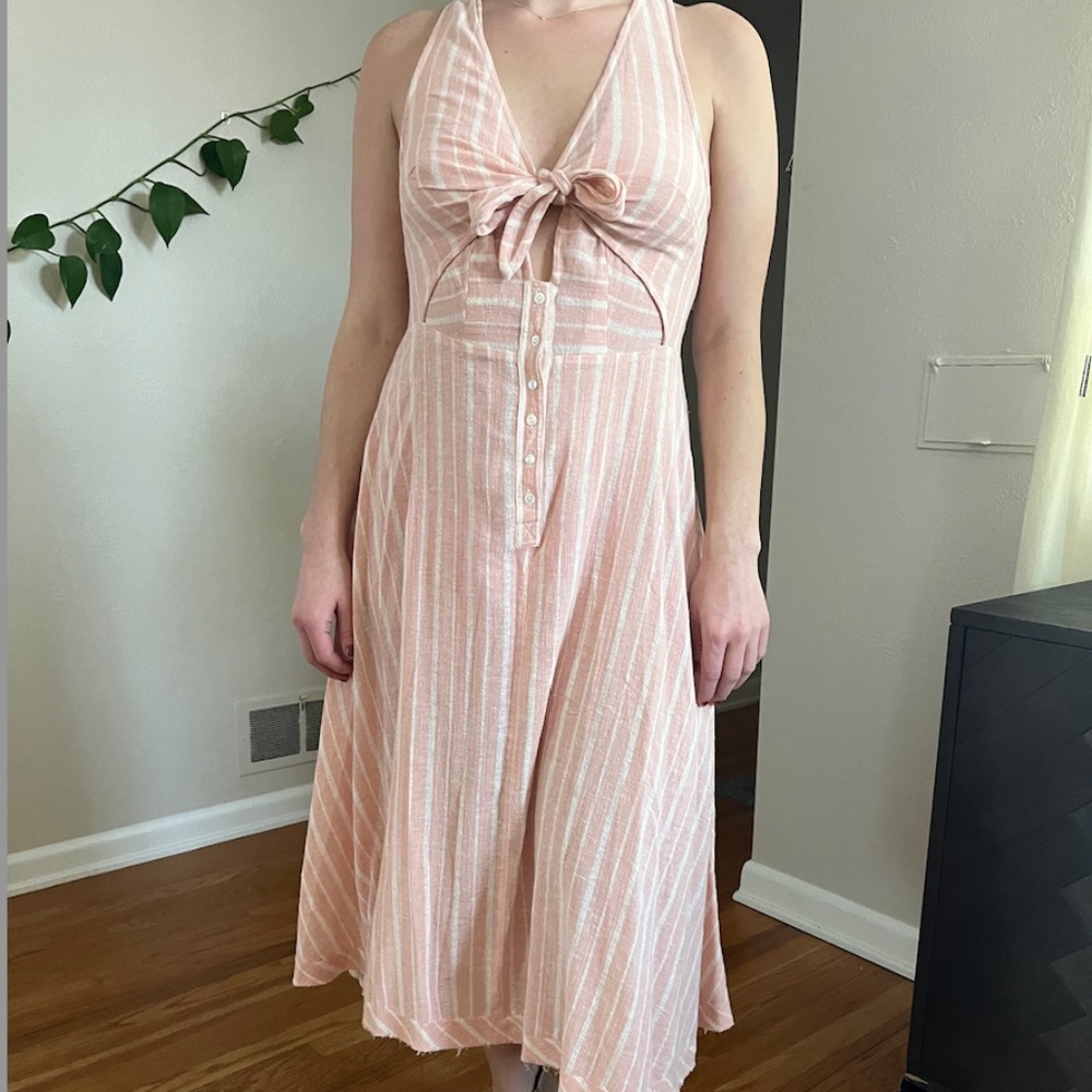 Free People Pink and White Striped Midi Dress